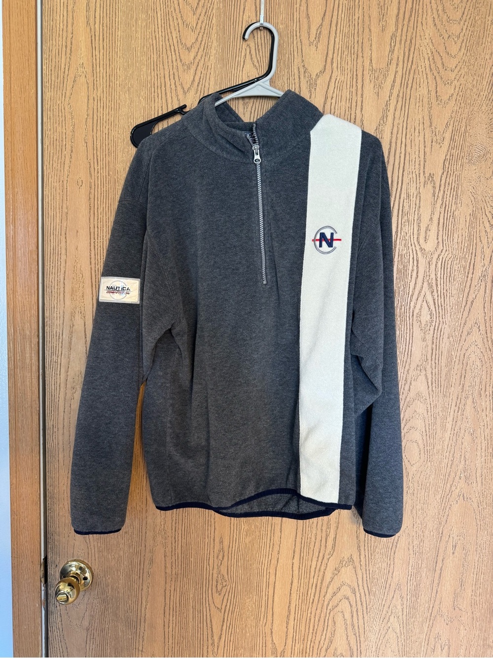 Nautica Men's Dark Gray Quarter-Zip Sweater with Cream Stripe